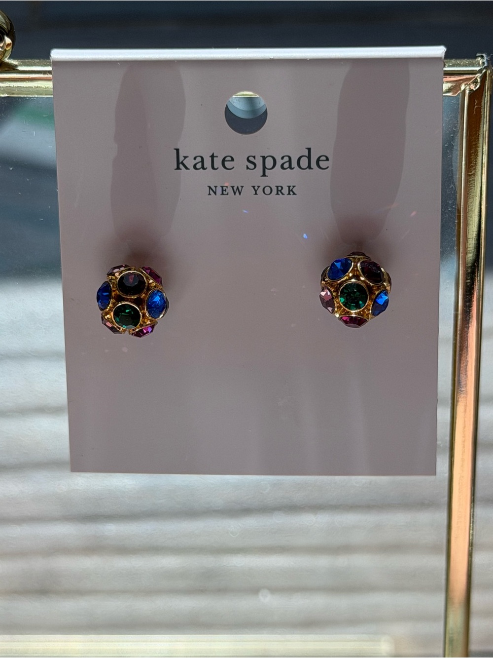 kate spade Time to Shine Gold-tome Ball-shaped Studs w/Pave Round Colored CZs